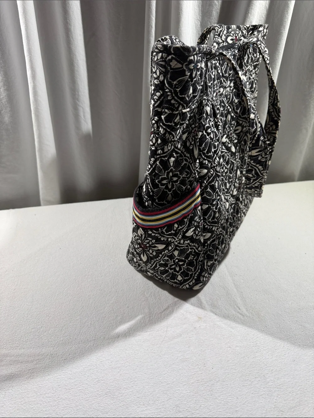 Vera Bradley Quilted Black & White Floral Tote Bag with Multicolor Accent